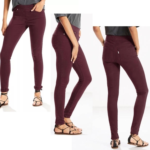 LEVI'S maroon burgundy shaping pull-on super skinny leggings pants Sz 10 - Picture 1 of 12